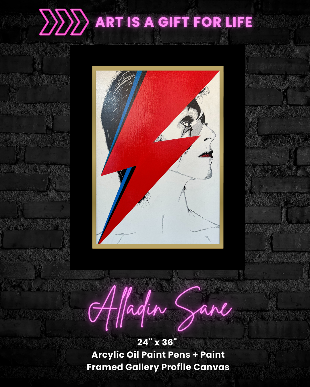 Aladdin Sane "Lightning in the rain" Large Original Canvas (24" x 36")