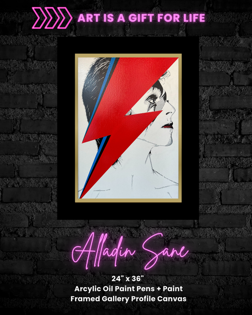 Aladdin Sane "Lightning in the rain" Large Original Canvas (24" x 36")