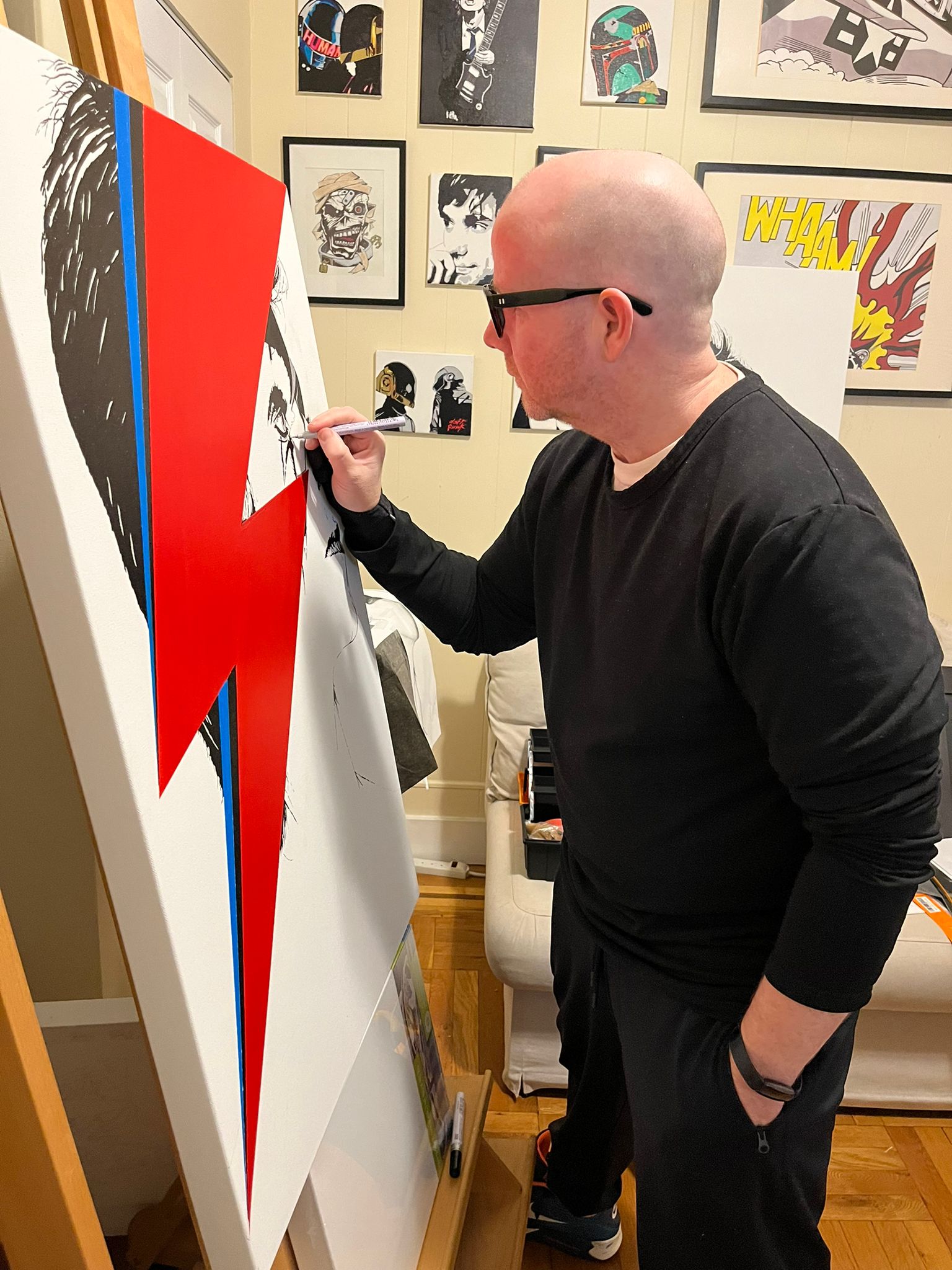 Aladdin Sane "Lightning in the rain" Large Original Canvas (24" x 36")